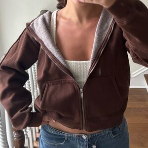 Brandy Melville Chocolate Brown Zip-Up Hoodie